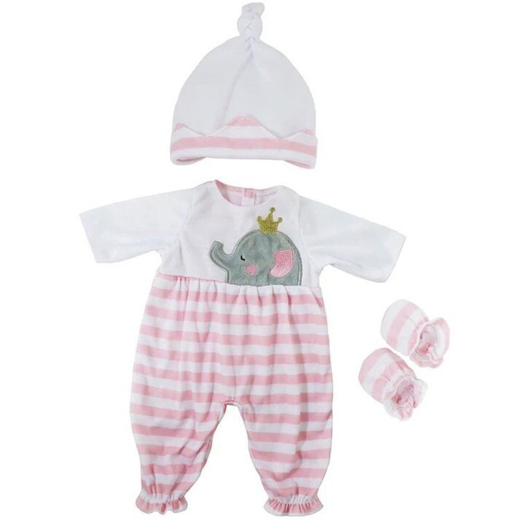 Outfit for Berenguer Boutique doll 35-40 cm - Pink striped elephant romper suit