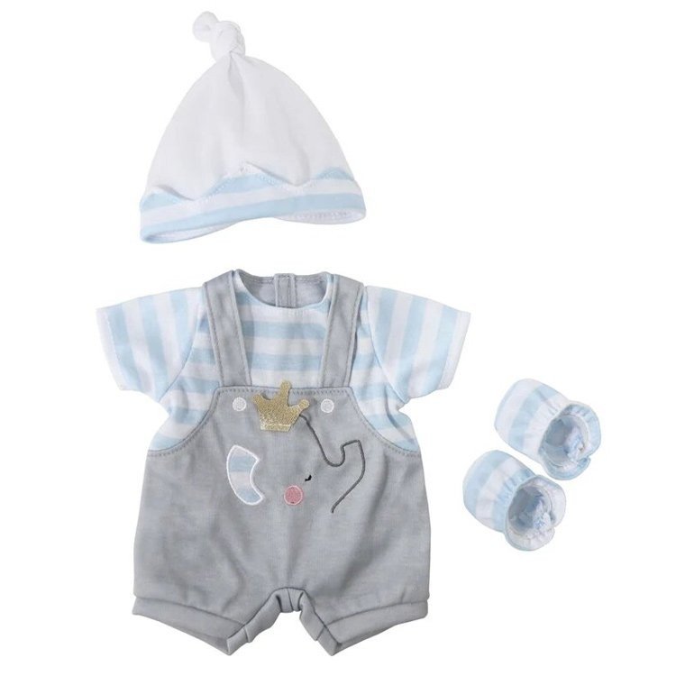 Outfit for Berenguer Boutique doll 35-40 cm - Blue elephant dungarees