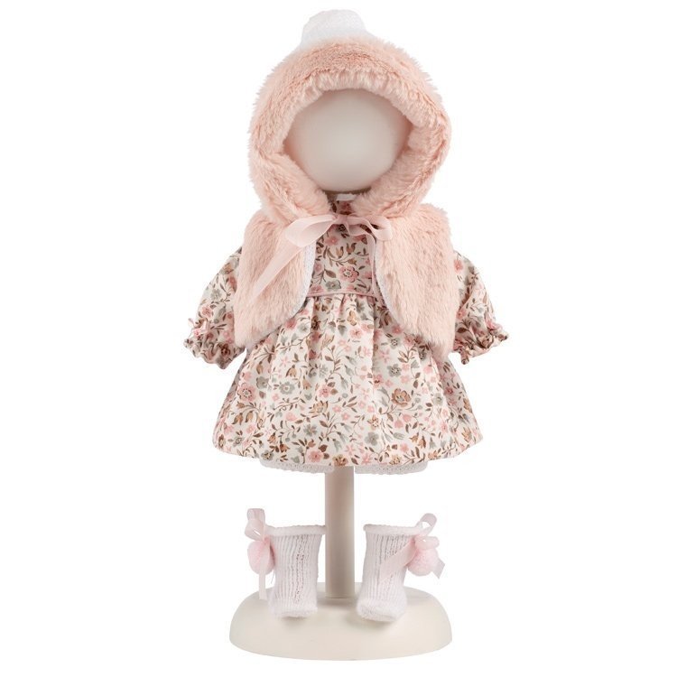 Clothes for Llorens dolls 35 cm - Flower dress with pink hood