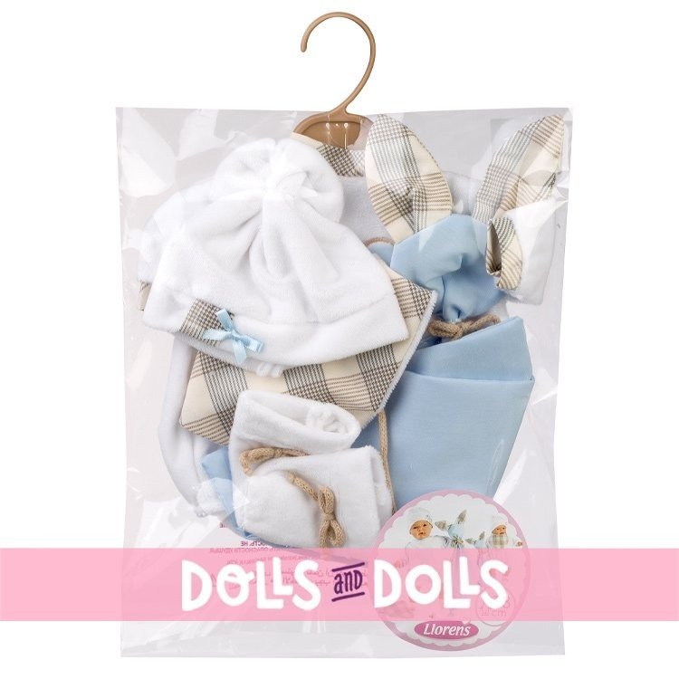 Clothes for Llorens dolls 38 cm - Teddy bear pajamas with blue bunny doudou