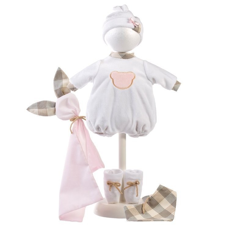 Clothes for Llorens dolls 38 cm - Teddy bear pajamas with pink bunny doudou