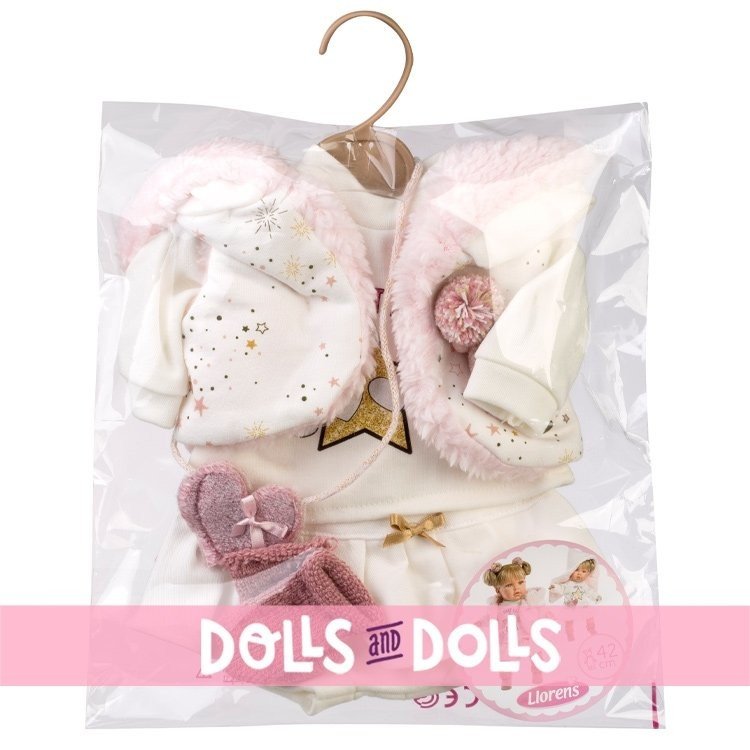 Clothes for Llorens dolls 42 cm - White dress with pink scarf
