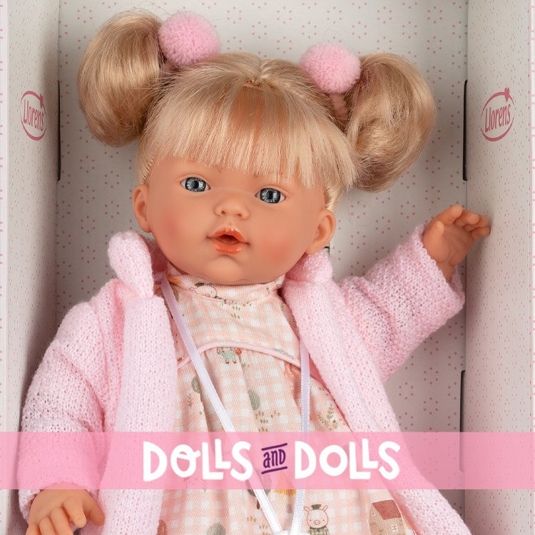 Llorens doll 33 cm - Crying Roberta wearing a pink outfit with an animal print