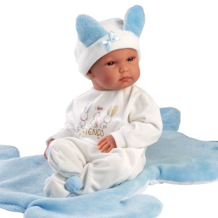 Llorens doll 35 cm - Bimbo with light blue bunny cushion