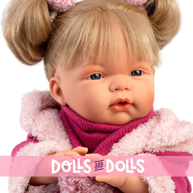 Llorens doll 38 cm - Crying Joelle with doll dress and fuchsia coat