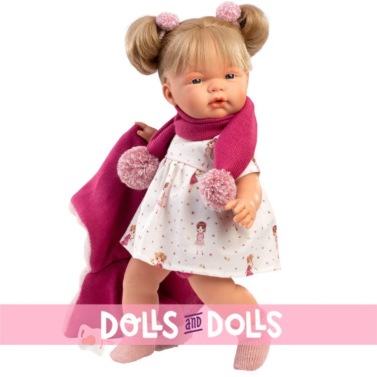 Llorens doll 38 cm - Crying Joelle with doll dress and fuchsia coat