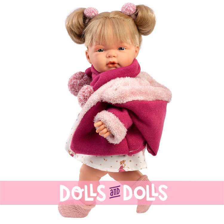 Llorens doll 38 cm - Crying Joelle with doll dress and fuchsia coat