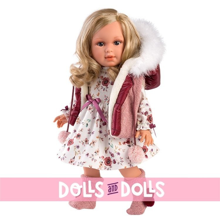 Llorens doll 40 cm - Lucia in flowery dress and hooded vest