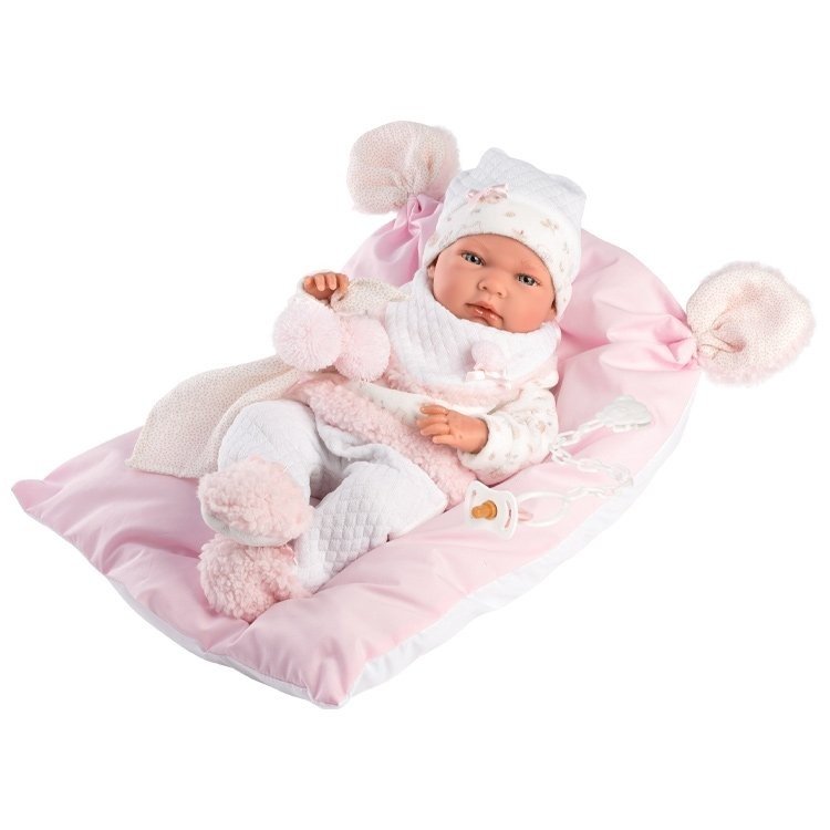 Llorens doll 40 cm - Nica newborn with pink cushion