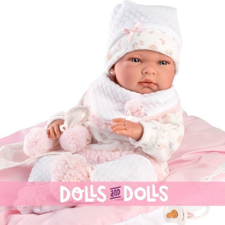 Llorens doll 40 cm - Nica newborn with pink cushion