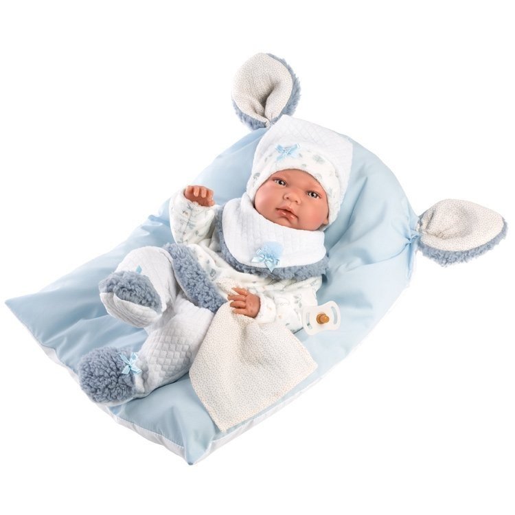 Llorens doll 40 cm - Nico Newborn with a light blue cushion