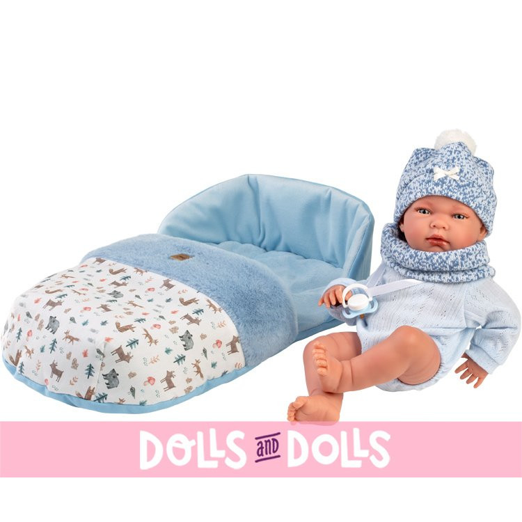 Llorens doll 40 cm - Nico Newborn with a blue sleeping bag