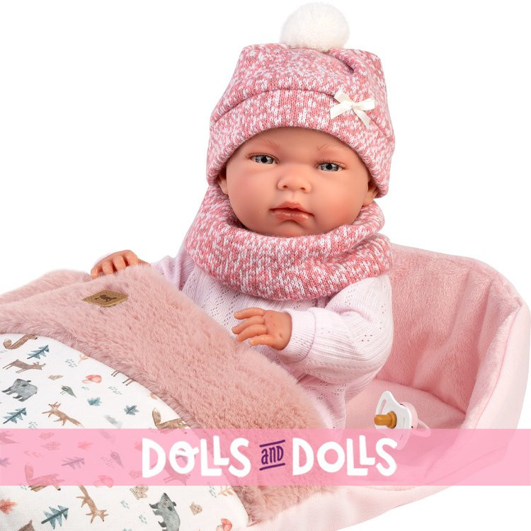 Llorens doll 40 cm - Nica Newborn with a pink sleeping bag