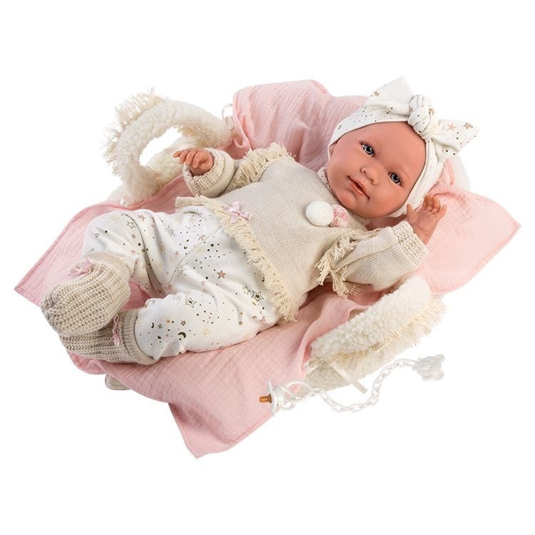 Llorens doll 40 cm - Newborn crying Mimi with carrycot