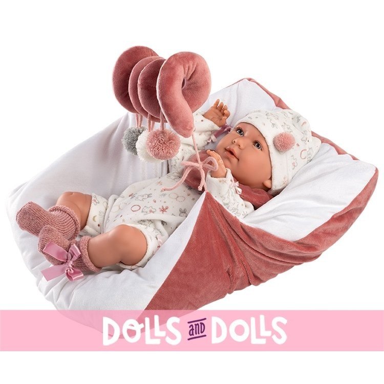 Llorens doll 40 cm - Crying Mimi newborn with playpen