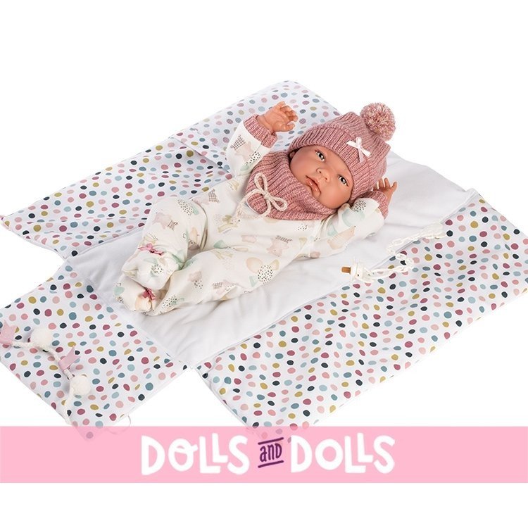 Llorens doll 40 cm - Nica newborn with changing crib
