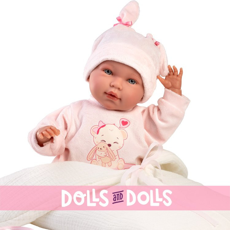 Llorens doll 42 cm - Newborn Abril crybaby with a white sleeping bag