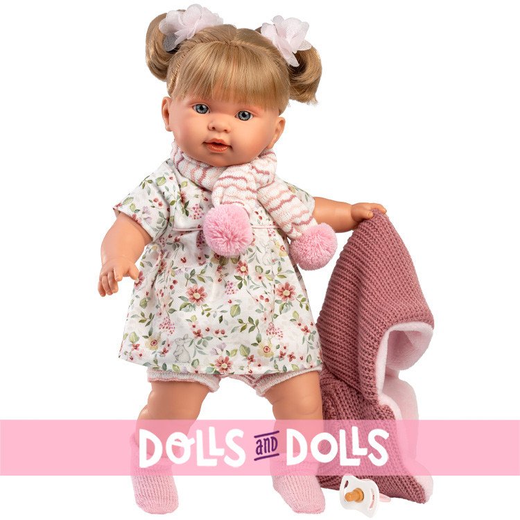 Llorens doll 42 cm - Crying Alexandra in flower dress and pink jacket