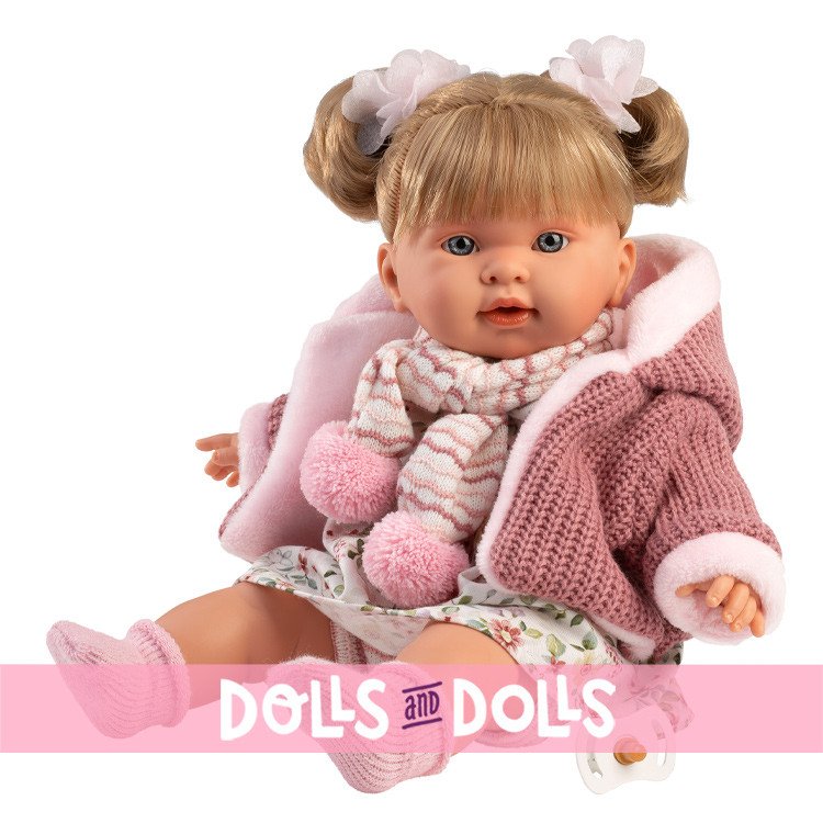 Llorens doll 42 cm - Crying Alexandra in flower dress and pink jacket