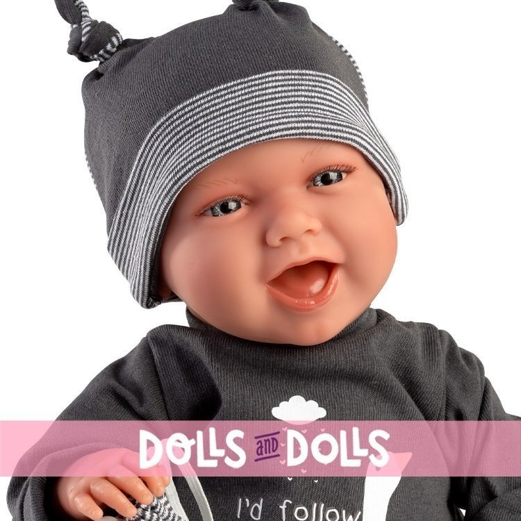 Llorens doll 40 cm - Newborn Mimo smiles with gray pajamas