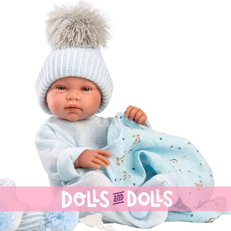 Llorens doll 43 cm - Newborn Tino with light blue bambi blanket