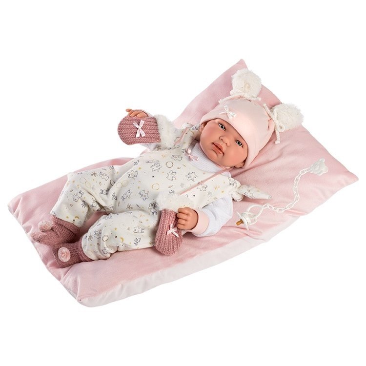  Llorens doll 44 cm - Crying newborn Tina with cushion