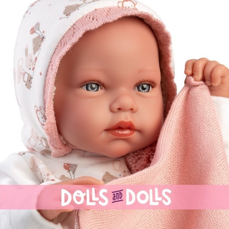  Llorens doll 44 cm - Crying newborn Tala with teddy bear dress and hood