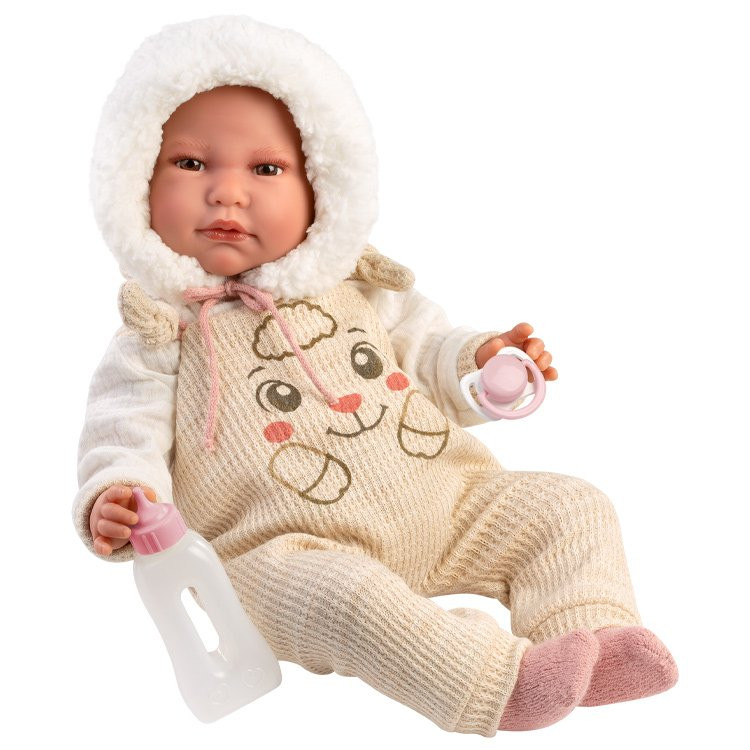 Llorens doll 45 cm - Newborn Luis crybaby with a winter outfit