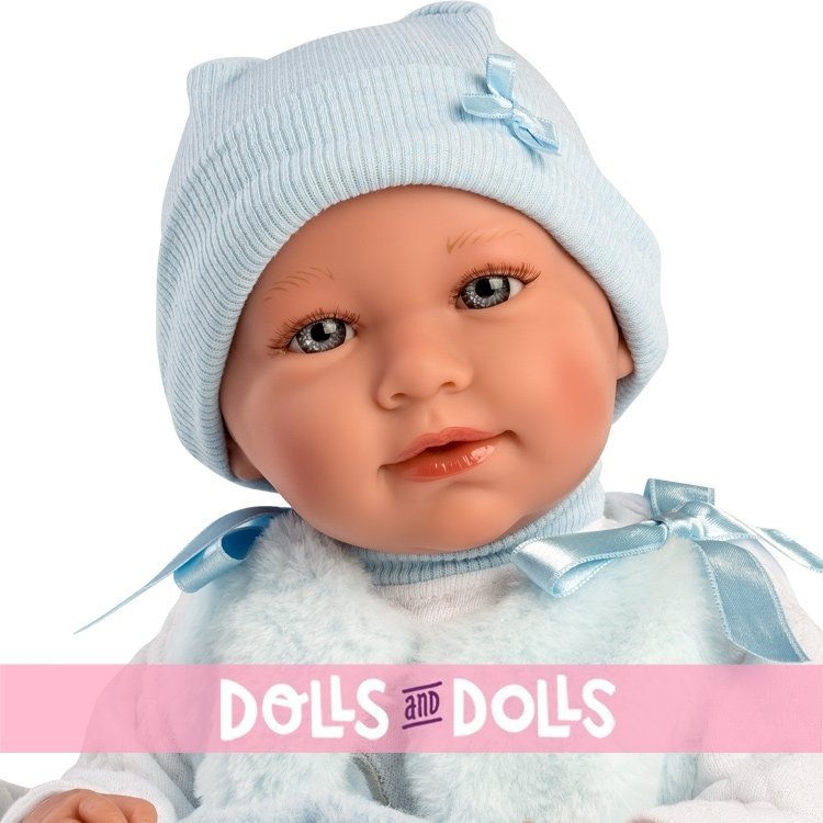 Llorens doll 40 cm - Newborn Crying Mimo with light blue carrycot