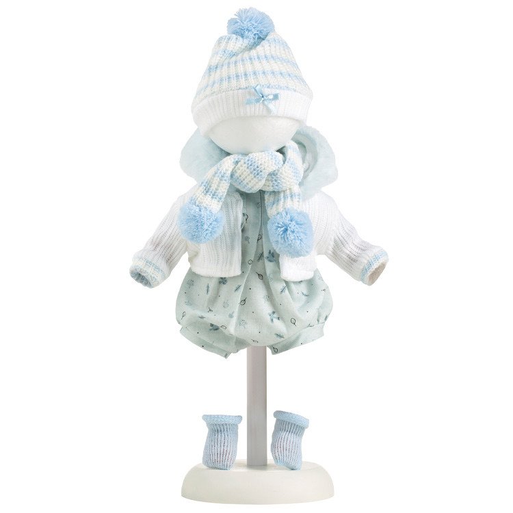 Clothes for Llorens dolls 38 cm - Blue printed dress with hat, scarf and jacket