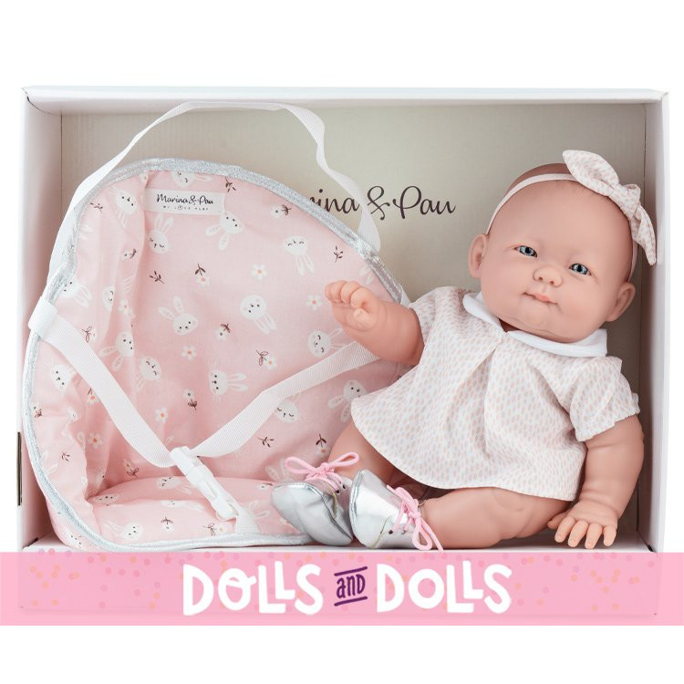 Marina & Pau doll 37 cm - Poppy Pink with baby carrier