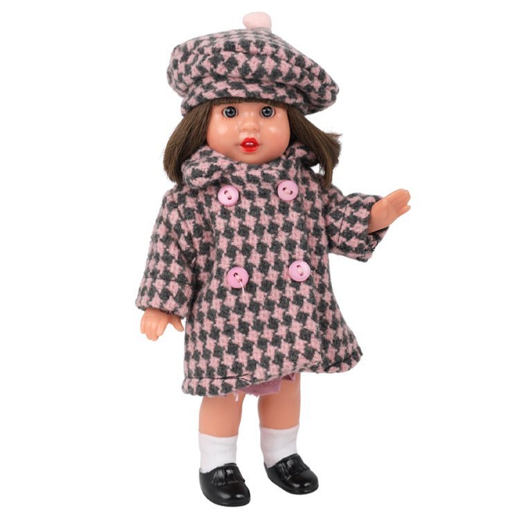 Mini Mariquita Pérez doll 21 cm - Winter plaid coat - Brunette