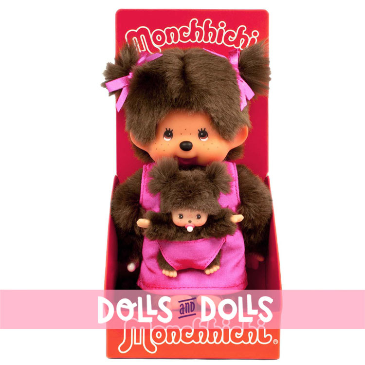 Monchhichi doll 20 cm - Mom with a baby in pink