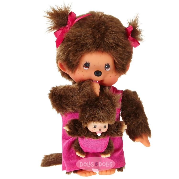 Monchhichi doll 20 cm - Mom with a baby in pink
