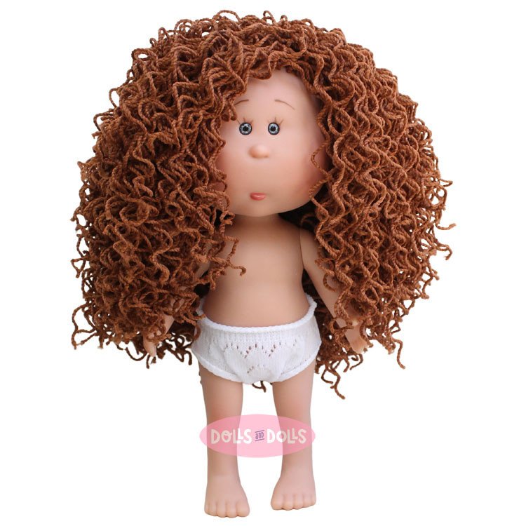 Nines d'Onil doll 23 cm - Little Mia with brown woolly hair and gray eyes - Without clothes