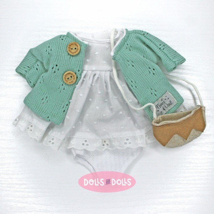 Clothes for Nines d'Onil dolls 30 cm - Mia - White dress with green jacket and bag