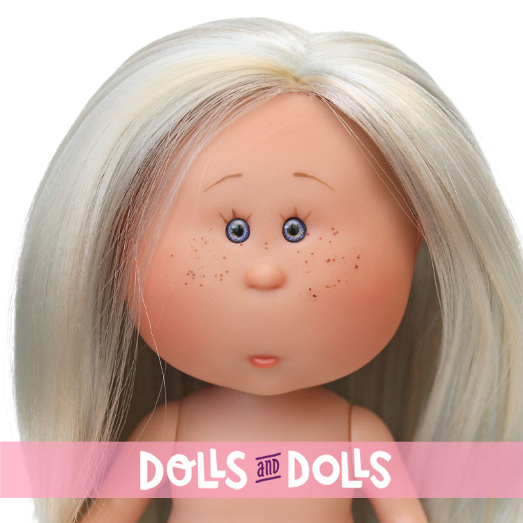 Nines d'Onil doll 23 cm - Little Mia with straight gray hair with highlights and purple eyes - Without clothes