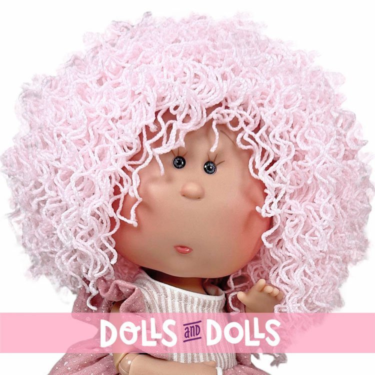 Nines d'Onil doll 30 cm - Mia ARTICULATED with pink woolly hair with pet