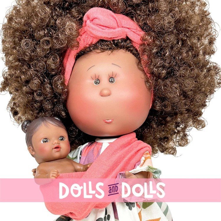 Nines d'Onil doll 30 cm - Mia brunette mom with nature print dress