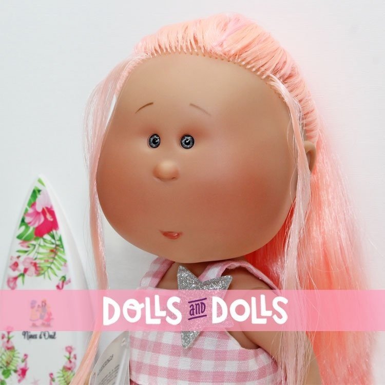 Nines d'Onil doll 30 cm - Mia summer with pink hair and pink gingham-tulle dress
