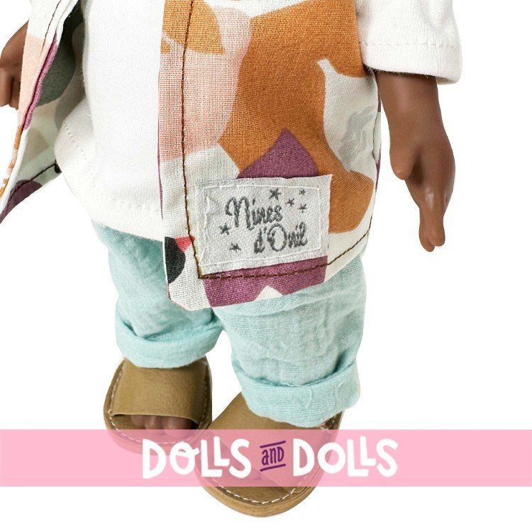 Nines d'Onil doll 30 cm - Mio brunet with natural patterned ensemble