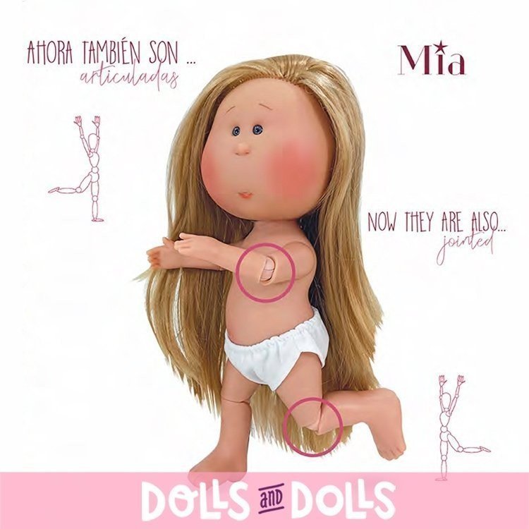 Nines d'Onil doll 30 cm - Mia ARTICULATED - with pink hair and plaid dress