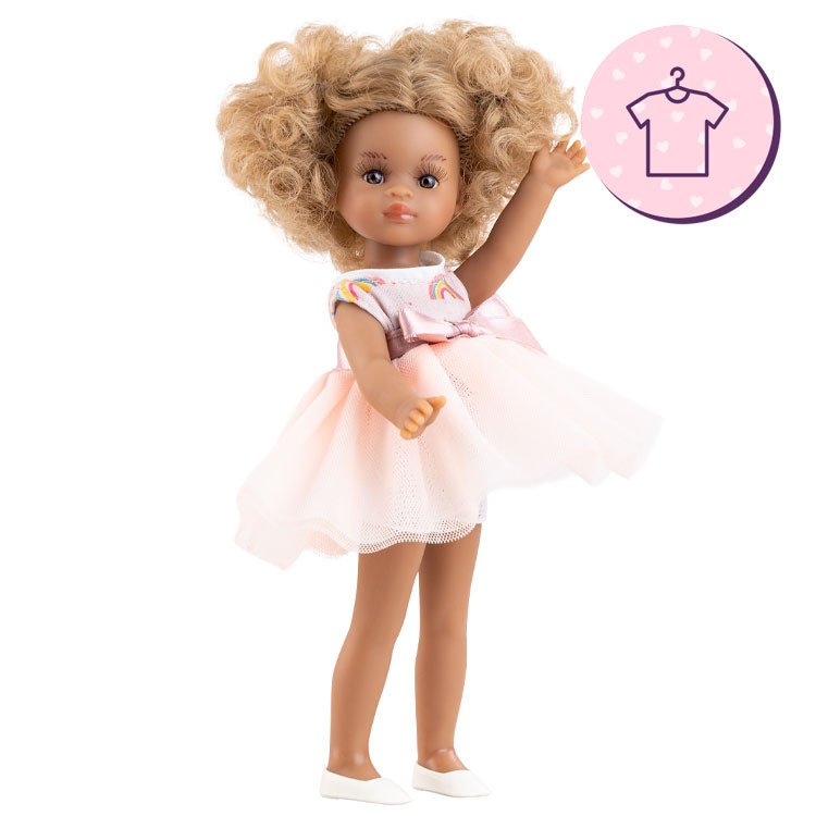 Outfit for Paola Reina doll 21 cm - Las Miniamigas - Raquel - Pink ballerina dress with rainbows