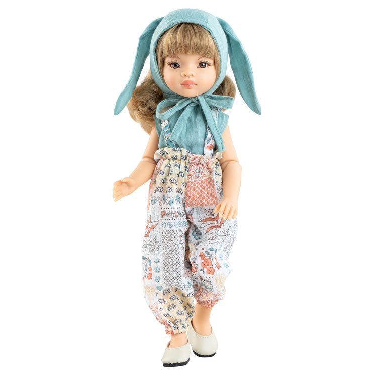 Paola Reina doll 32 cm - Las Amigas Articulated - Manica with natural patterned jumpsuit and bunny hood