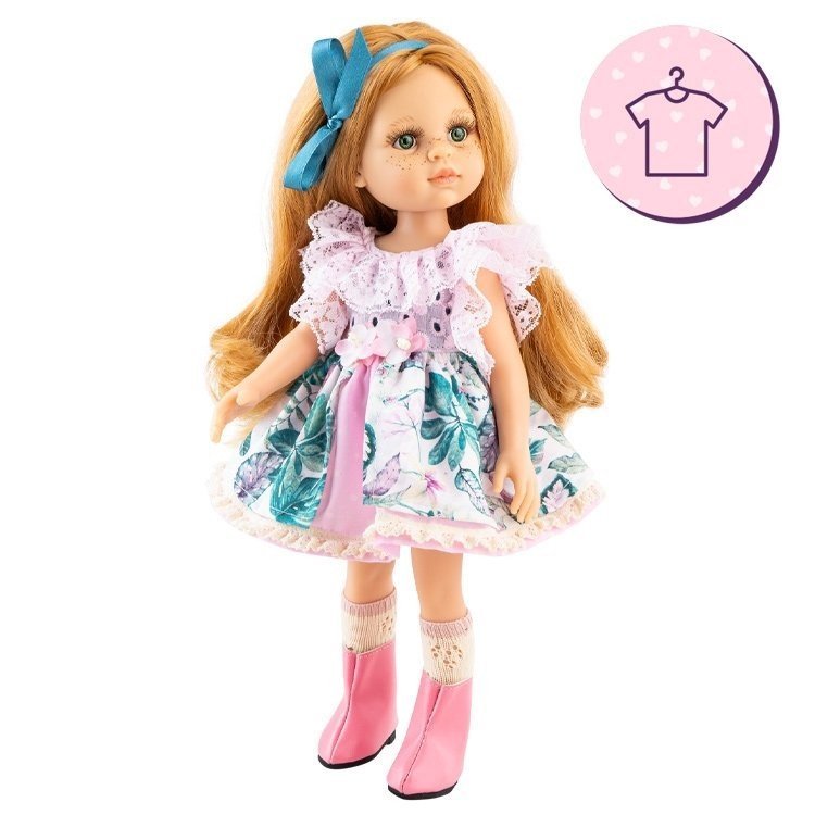 Outfit for Paola Reina doll 32 cm - Las Amigas - Noelia - Natural print dress