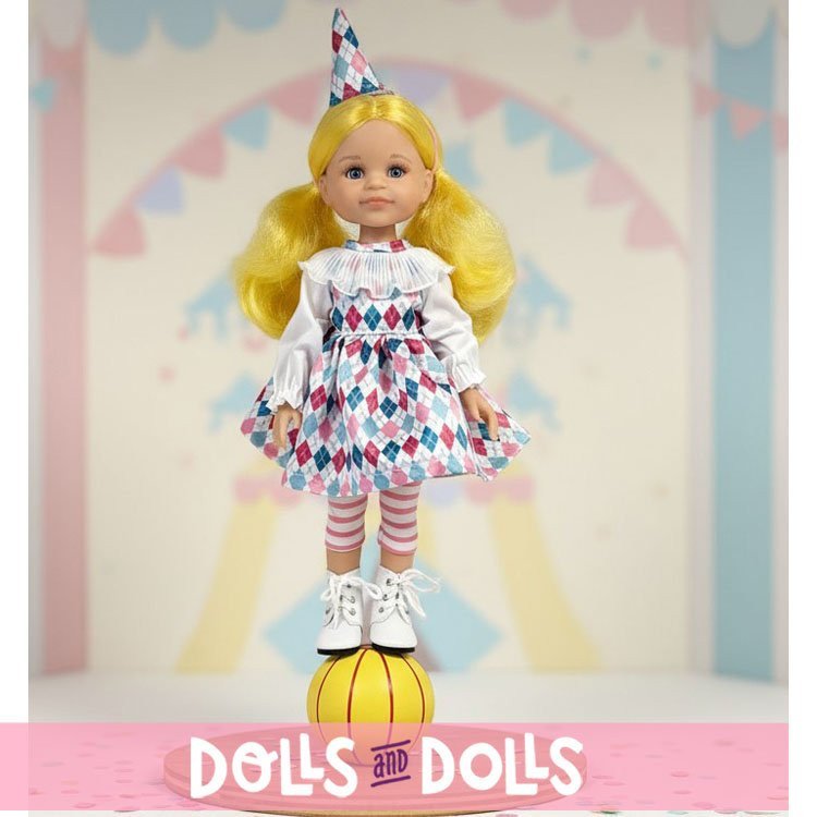 Paola Reina doll 32 cm - Las Amigas - Cleo Harlequin with yellow hair Limited Series with additional dress