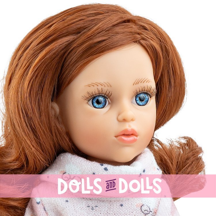 Paola Reina doll 32 cm - Las Amigas Articulated - Conchi wearing a sweater with a sheep print and a denim skirt
