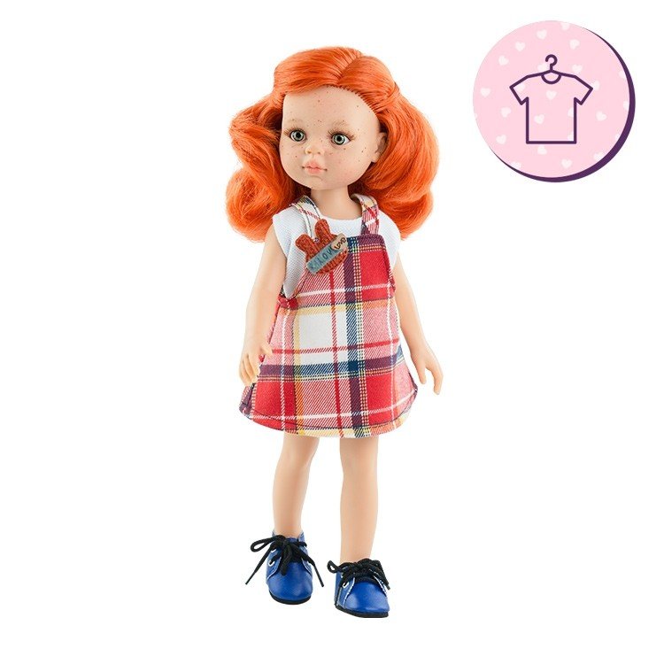 Outfit for Paola Reina doll 32 cm - Las Amigas Funky - Fina - Red checkered pichi and t-shirt