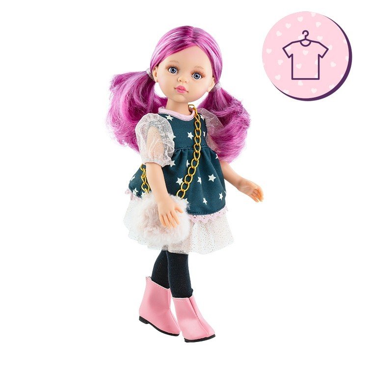 Outfit for Paola Reina doll 32 cm - Las Amigas Funky - Rosela - Star dress with bag