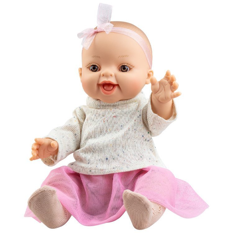 Paola Reina doll 34 cm - Gordis - Leire wearing a white sweater and pink skirt